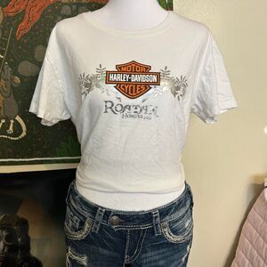 Harley-davidson Women's White and Silver T-shirt